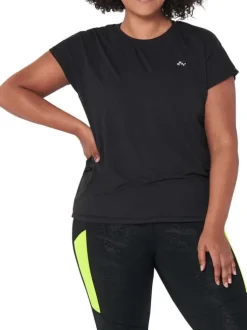 T-shirt noir grande taille à col rond et manches courtes avec logo imprimé sur la poitrine