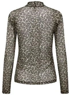 T-shirt noir imprimé avec une coupe droite à col montant et des manches longues