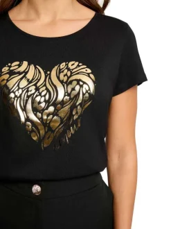 T-shirt noir à imprimé avec une coupe droite et un col rond