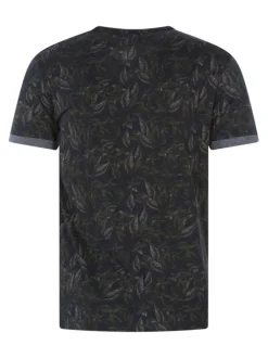 T-shirt noir à imprimé tropical avec une coupe droite et un col rond