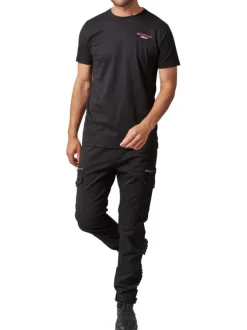 T-shirt noir à imprimé tête de chien à col rond et à manches courtes