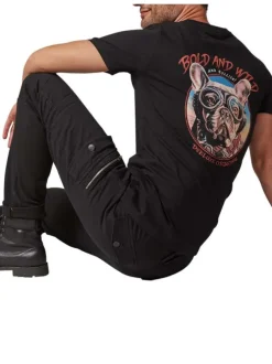 T-shirt noir à imprimé tête de chien à col rond et à manches courtes