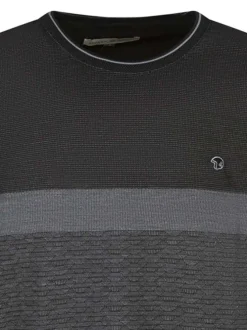 T-shirt noir à motifs géométriques et à col rond avec le logo brodé en petit