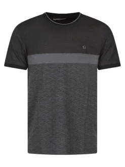 T-shirt noir à motifs géométriques et à col rond avec le logo brodé en petit