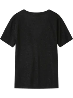 T-shirt noir pailleté avec une coupe droite et des manches courtes