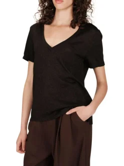 T-shirt noir pailleté avec une coupe droite et des manches courtes