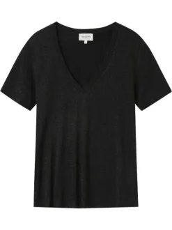 T-shirt noir pailleté avec une coupe droite et des manches courtes
