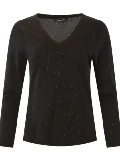 T-shirt noir à paillettes avec une coupe droite et un col V