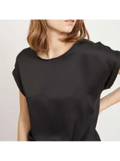 T-shirt noir pour femme en bi-matières coupe droite