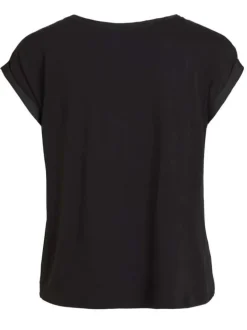 T-shirt noir pour femme en bi-matières coupe droite