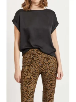 T-shirt noir pour femme en bi-matières coupe droite