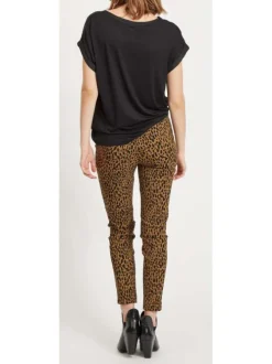 T-shirt noir pour femme en bi-matières coupe droite