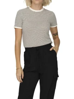 T-shirt noir rayé coupe droite col rond et des manches courtes