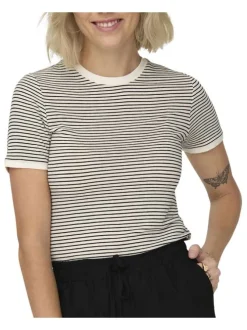 T-shirt noir rayé coupe droite col rond et des manches courtes