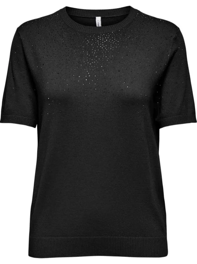 T-shirt noir uni avec des manches courtes et une coupe droite à col rond