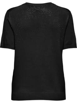 T-shirt noir uni avec des manches courtes et une coupe droite à col rond