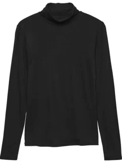 T-shirt noir uni avec un col montant et des manches longues