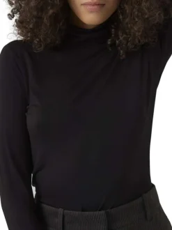 T-shirt noir uni avec un col montant et des manches longues