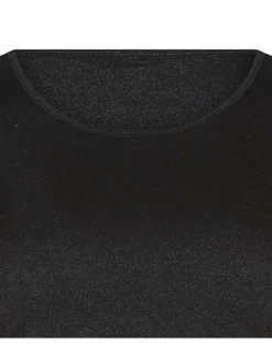 T-shirt noir uni avec un col rond et des manches ouvertes aux épaules