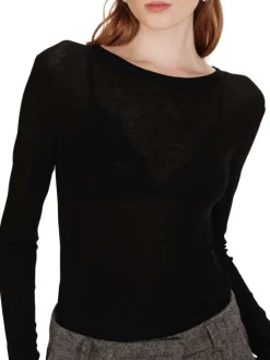 T-shirt noir uni avec une coupe ajustée et des manches longues