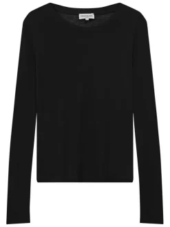 T-shirt noir uni avec une coupe ajustée et des manches longues