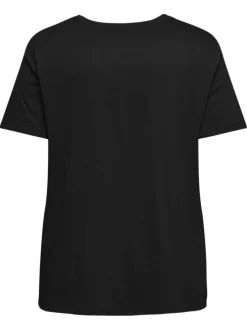 T-shirt noir uni avec une coupe ajustée un col v et des manches courtes