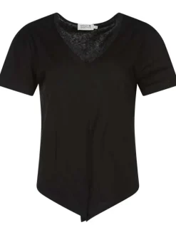 T-shirt noir uni avec une coupe cropped un col v et des manches courtes