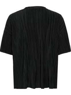 T-shirt noir uni avec une coupe droite à col rond et des manches courtes