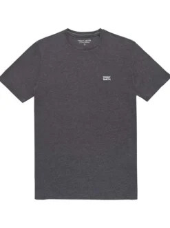 T-shirt noir uni avec une coupe droite à col rond et nom de la marque