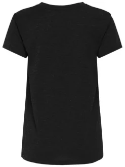 T-shirt noir uni avec une coupe droite à col v et des boutons décoratifs