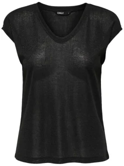 T-shirt noir uni avec une coupe droite à col v et des manches courtes
