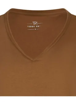 T-shirt noir uni avec une coupe droite à col v et des manches courtes
