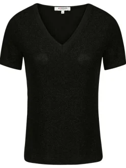 T-shirt noir uni avec une coupe droite à col v et des manches courtes