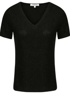 T-shirt noir uni avec une coupe droite à col v et des manches courtes