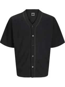 T-shirt noir uni avec une coupe droite à col v et des manches courtes