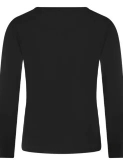 T-shirt noir uni avec une coupe droite à col v et des manches longues