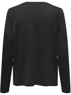 T-shirt noir uni avec une coupe droite à col v et des manches longues