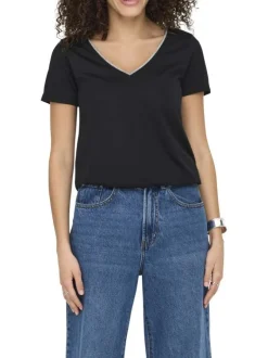 T-shirt noir uni avec une coupe droite et des manches courtes