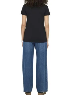 T-shirt noir uni avec une coupe droite et des manches courtes