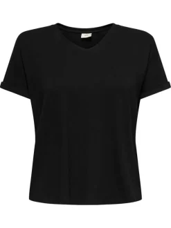 T-shirt noir uni avec une coupe droite et des manches courtes