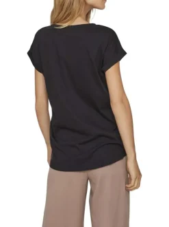 T-shirt noir uni avec une coupe droite et des manches courtes