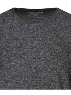 T-shirt noir uni avec une coupe droite et un col rond à manches longues
