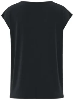 T-shirt noir uni avec une coupe droite et un col V en dentelle