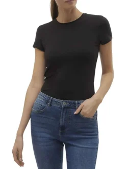T-shirt noir uni avec une coupe près du corps et un col rond