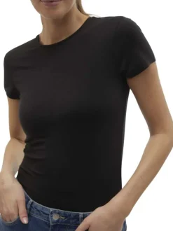 T-shirt noir uni avec une coupe près du corps et un col rond
