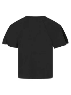 T-shirt noir uni à col rond avec des manches amples légèrement ajourées