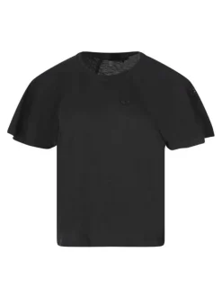 T-shirt noir uni à col rond avec des manches amples légèrement ajourées