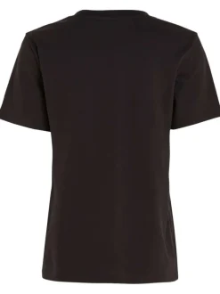 T-shirt noir uni col v, avec logo brodé sur la poitrine et manches courtes