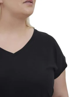 T-shirt noir uni à coupe ajustée avec col v et à manches courtes