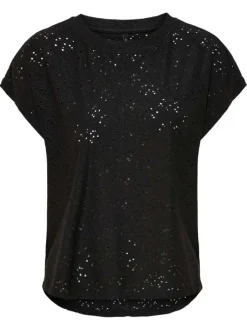 T-shirt noir uni à coupe droite avec un col rond et des manches courtes